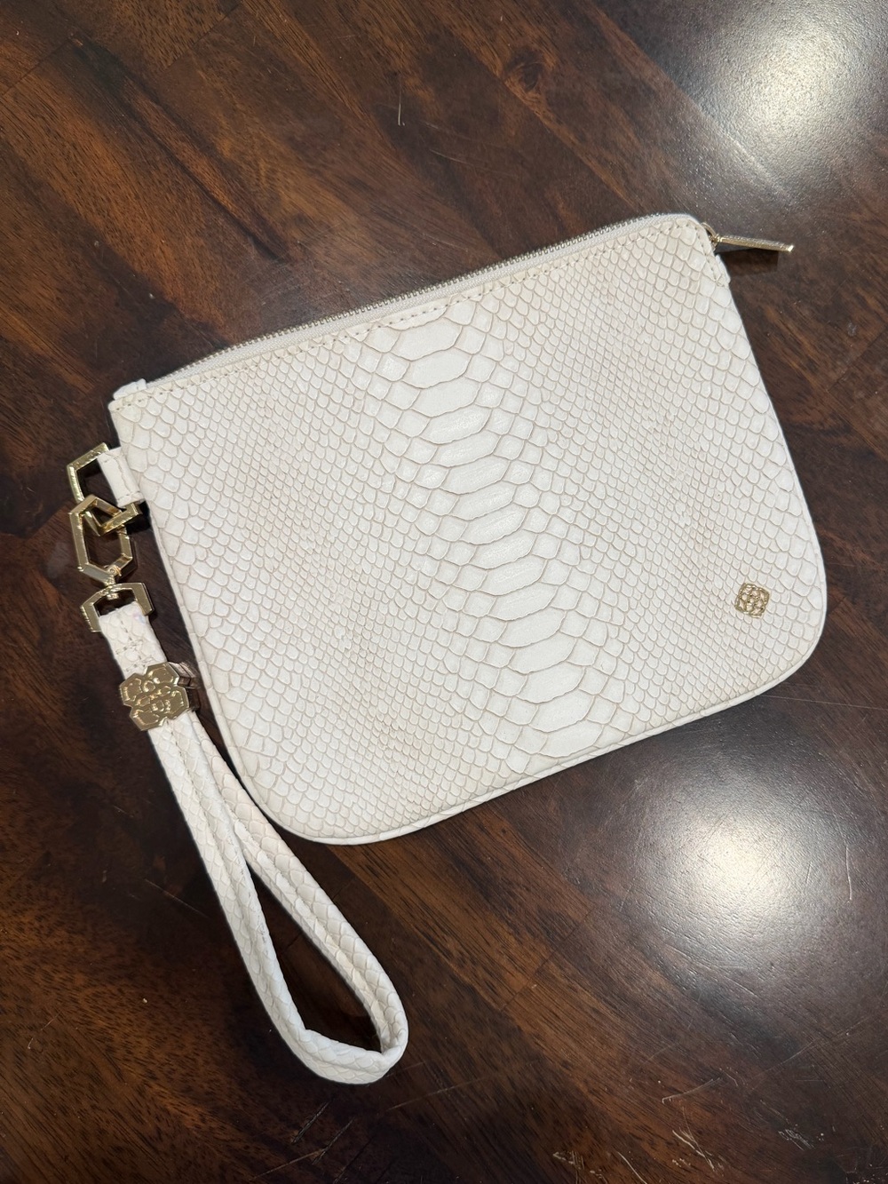 Kendra Scott White Embossed Snake-Print Leather Wristlet